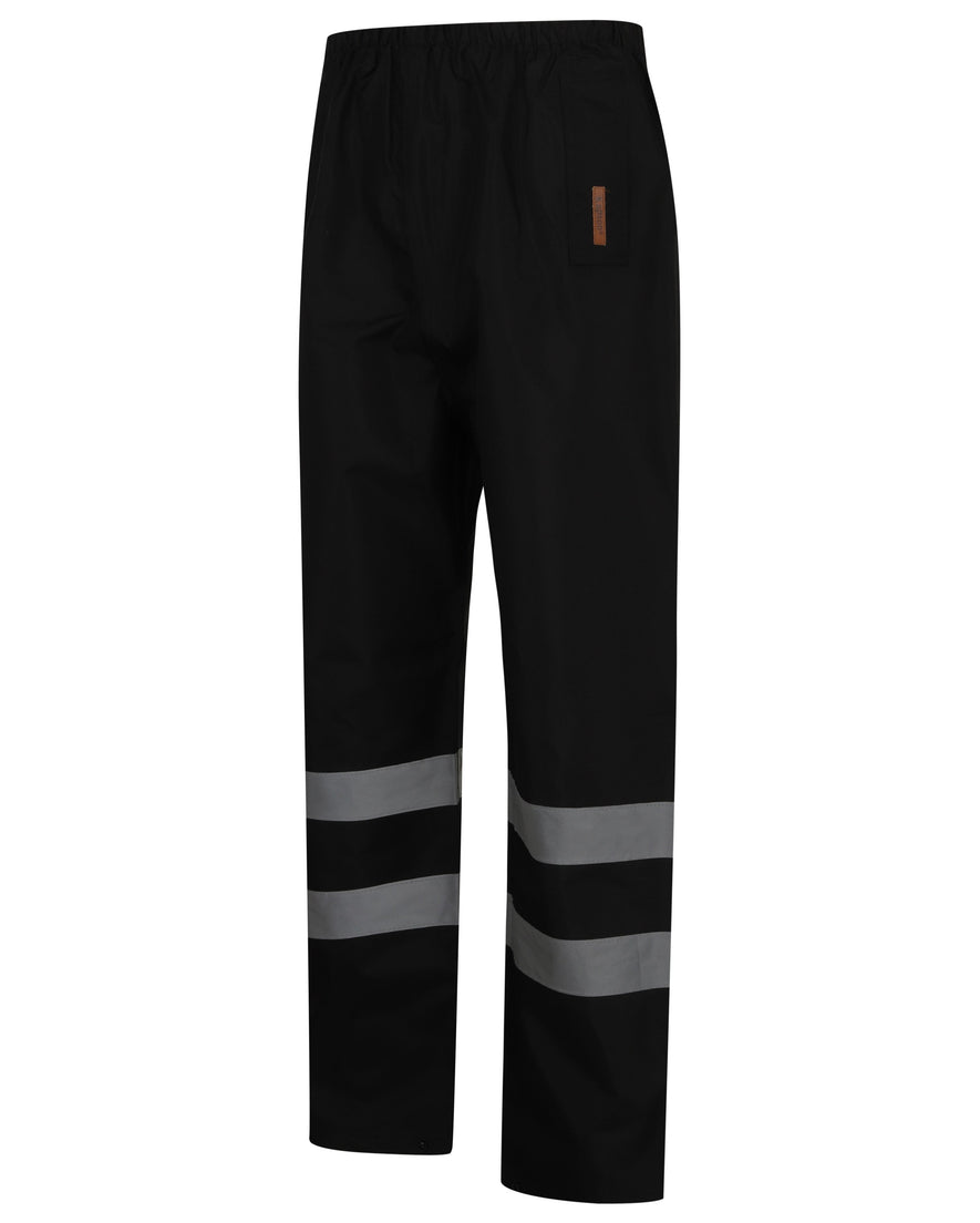 Black Hi vis over trousers Trousers have two hi vis bands and elasticated waist for tightening.