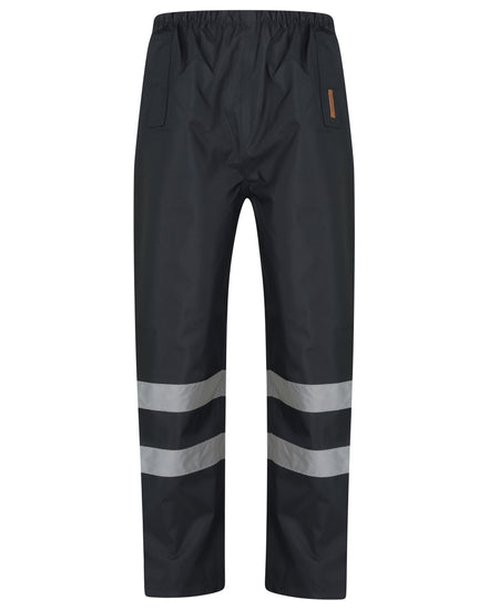 Navy Hi vis over trousers Trousers have two hi vis bands and elasticated waist for tightening.