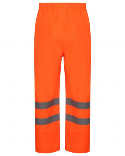 Orange Hi vis over trousers Trousers have two hi vis bands and elasticated waist for tightening.