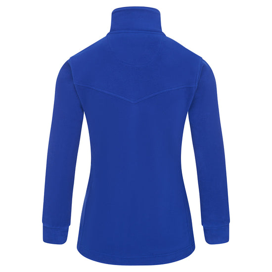 Back of Orn Workwear Ladies Albatross Fleece in royal blue with full zip fasten.