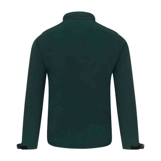 Back of Orn Workwear Tern Softshell in bottle green.