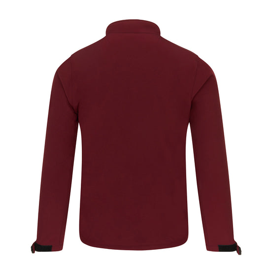 Back of Orn Workwear Tern Softshell in burgundy.