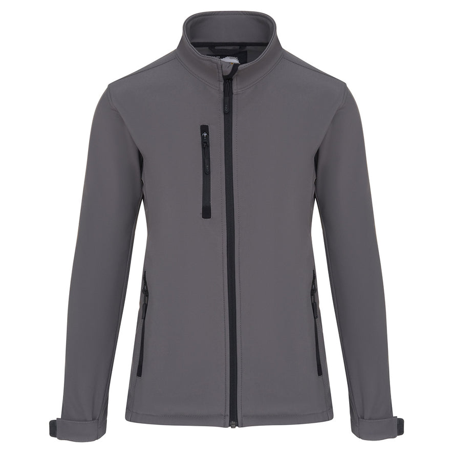 Orn Workwear ORN Ladies Tern Softshell in graphite with black zip fasten, a right chest pocket and two front pockets.