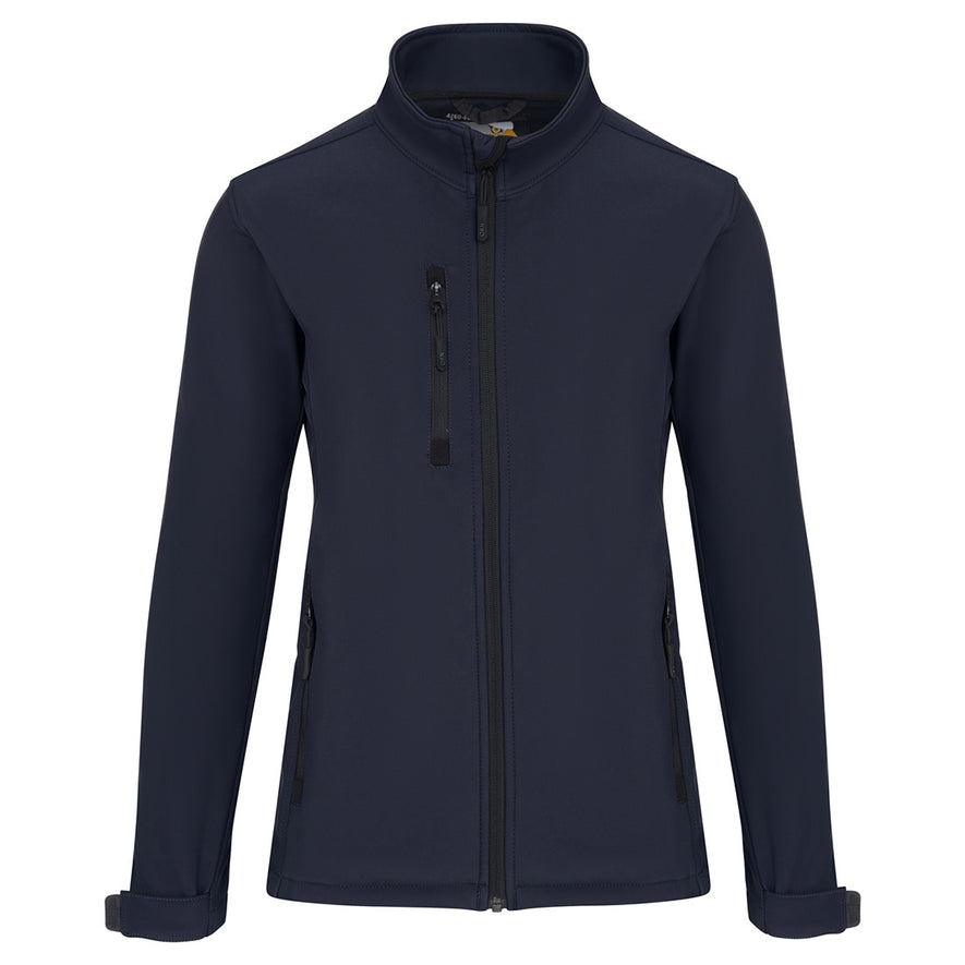 Orn Workwear ORN Ladies Tern Softshell in navy with black zip fasten, a right chest pocket and two front pockets.