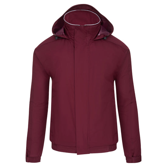 Orn Workwear ORN Fulmar Bomber Jacket in burgundy with hood with toggle adjusters, flap over zip fastening and elasticated wrists.