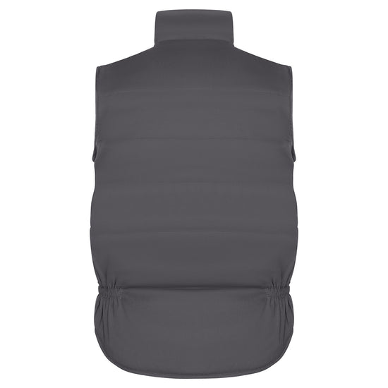 Back of Orn Workwear ORN Eider Bodywarmer in graphite with elasticated sides.