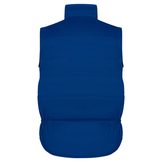 Back of Orn Workwear ORN Eider Bodywarmer in royal blue with elasticated sides.