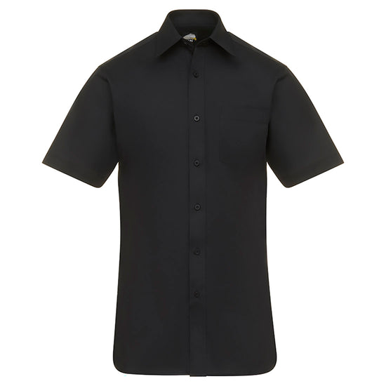 Orn Workwear ORN Essential Short Sleeve Shirt in black with black buttons, pocket on left chest and collar.