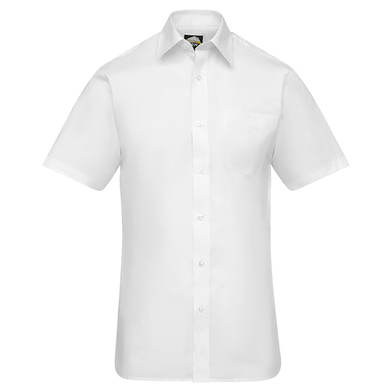 Orn Workwear ORN Essential Short Sleeve Shirt in white with white buttons, pocket on left chest and collar.