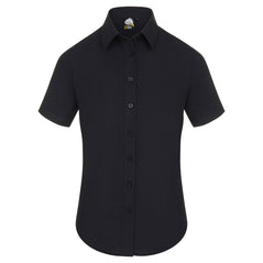 Orn Workwear ORN Essential Short Sleeve Blouse in black with black buttons and collar.