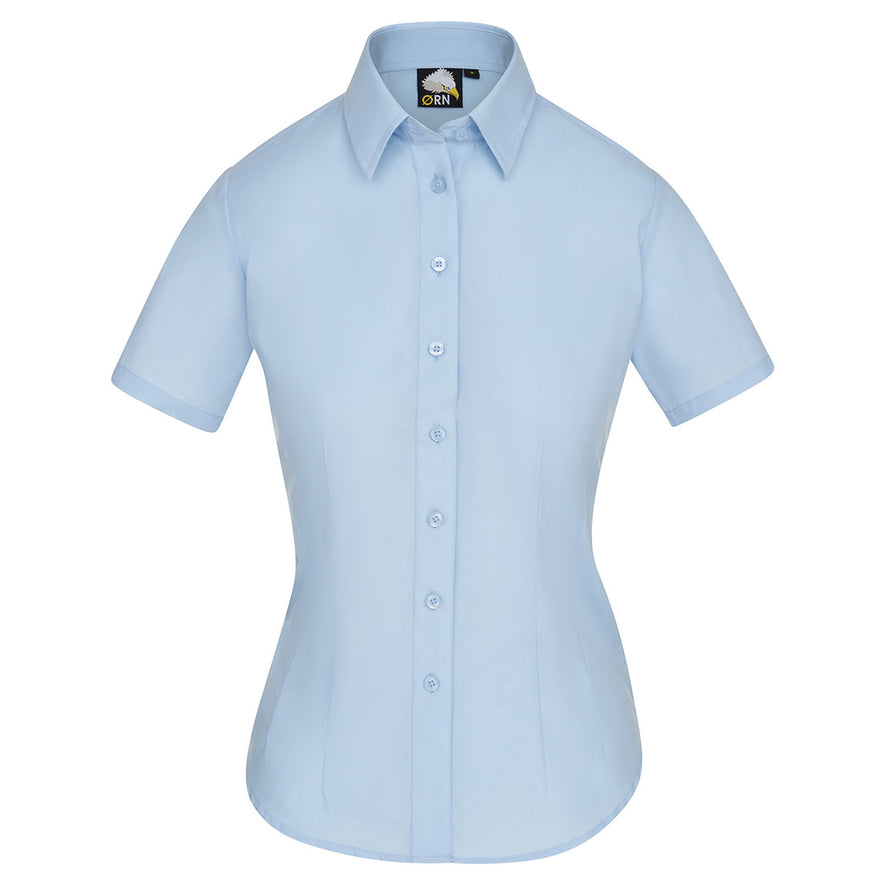 Orn Workwear ORN Essential Short Sleeve Blouse in sky blue with sky blue buttons and collar.