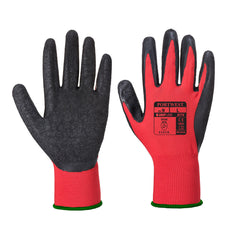 Red and black flex grip latex glove with black latex palm.