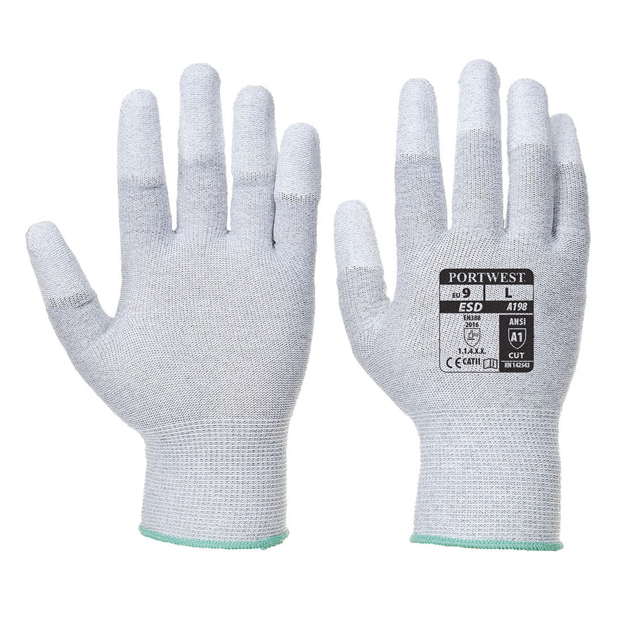 Grey ESD Antistatic glove with white finger tips