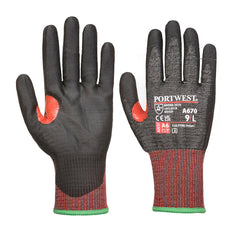 Black PU cut Glove with red sleeve and red colour in between finger and thumb