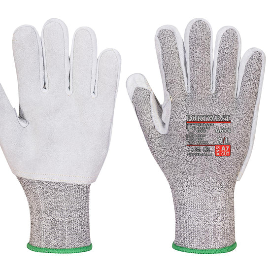 Grey Leather Cut Glove Black with white grip