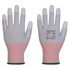 Grey fingertip Cut Glove Black with paterned orange sleeve and elasticated green wrist