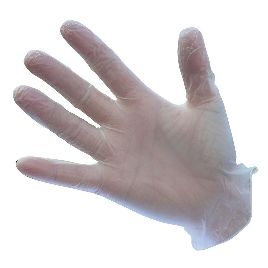 Clear vinyl glove, cuff is tighter to stop thing from getting in.