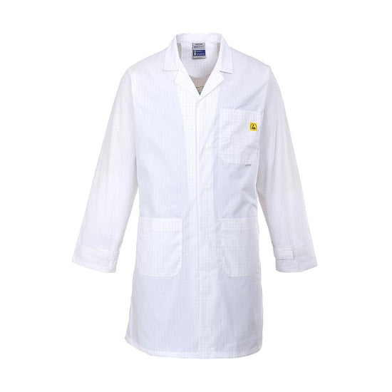 White Anti-Static ESD long Coat with collar