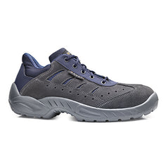 Grey Colosseum Safety Trainer With a Grey sole, Middle and Blue contrast and laces from base.