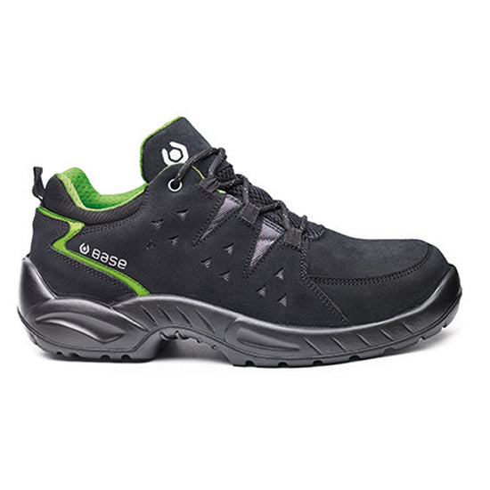 Black and Green Base Harlem safety boot with a protective toe and a colour contrast to the upper.