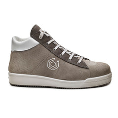 Brown and White Base Pixel Top Safety Boot with a protective toe, contrast on the side of the sole, Ankle area and Laces.