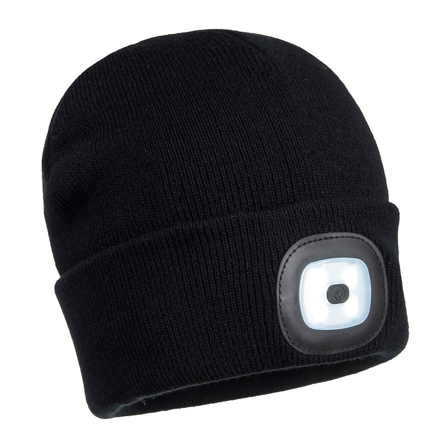 Black Junior LED beanie hat with head light.