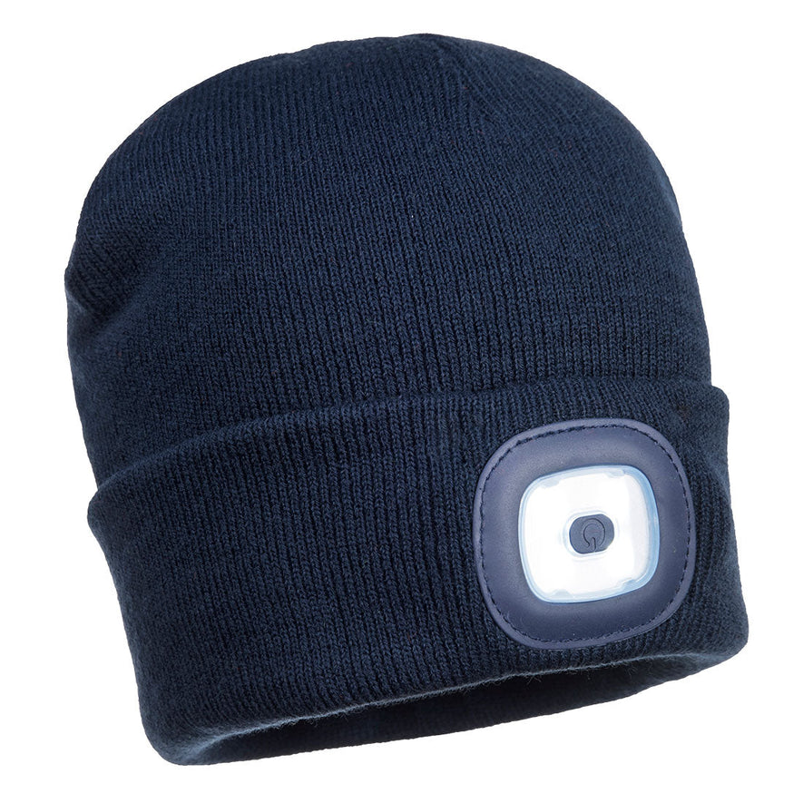 Navy Junior LED beanie hat with head light.