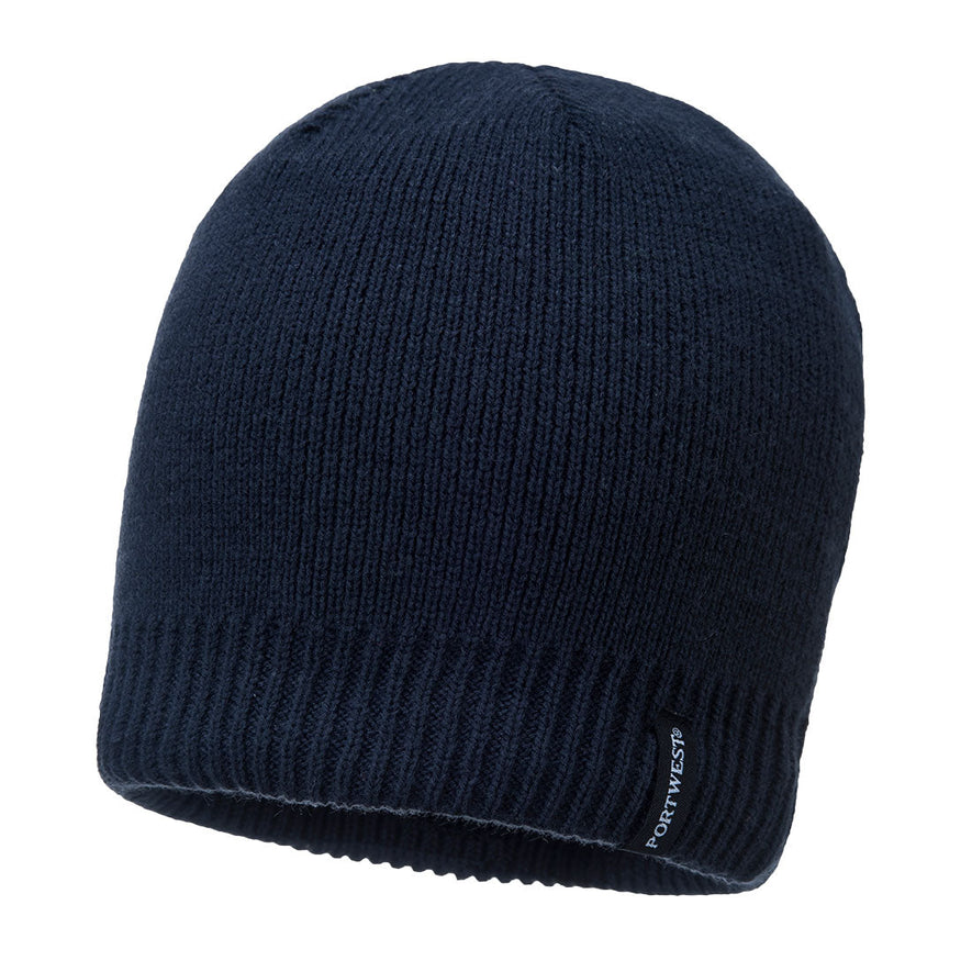 Navy Portwest Waterproof beanie. Beanie has waterproof coating and water resistant inner.