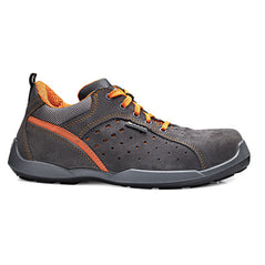 Grey and Orange Climb safety trainer, With grey sole, orange laces from base.