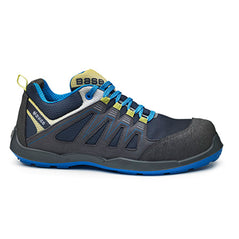 Black, Yellow and Blue Base Paddle ESD Safety trainer with a protective toe, scuff cap and contrast on the laces and sole of the trainer.