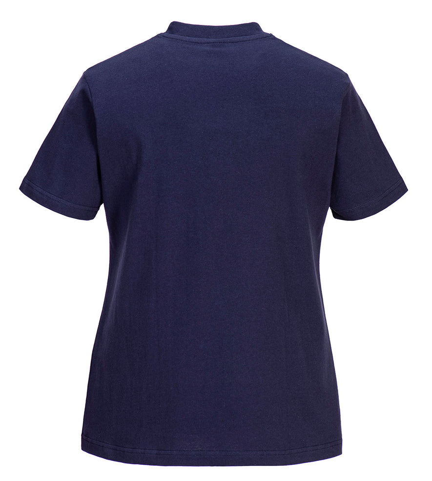 Back of Portwest Women's T-Shirt in navy with short sleeves.