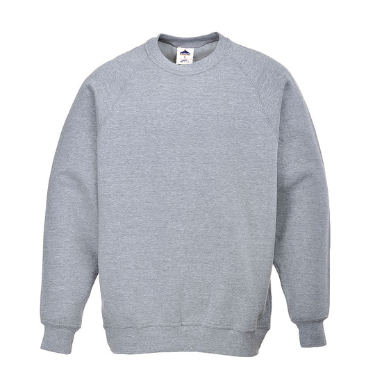 Heather Grey portwest Roma Sweatshirt. Sweatshirt has elasticated wrists and elasticated middle.