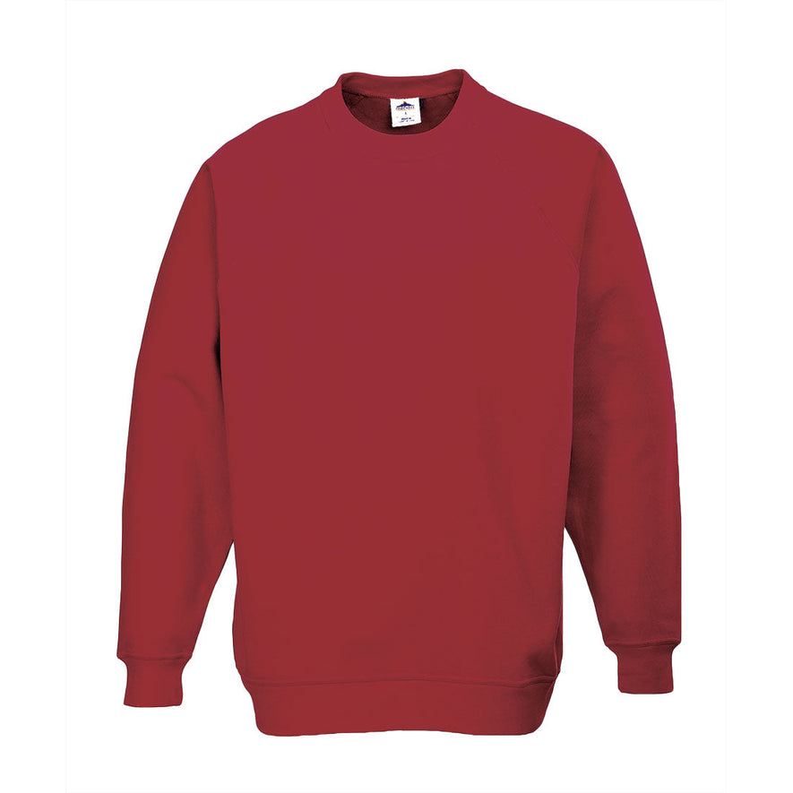 Maroon portwest Roma Sweatshirt. Sweatshirt has elasticated wrists and elasticated middle.