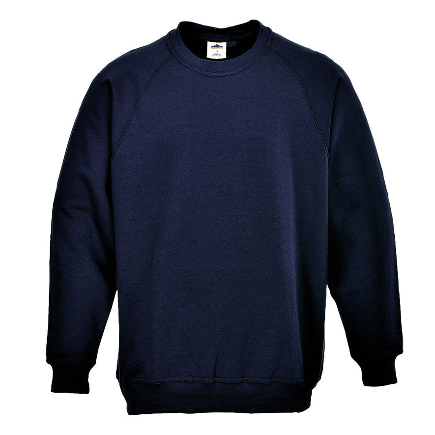 Dark Navy portwest Roma Sweatshirt. Sweatshirt has elasticated wrists and elasticated middle.