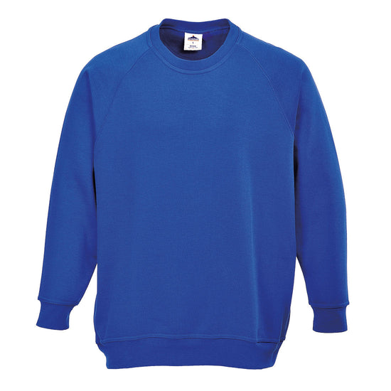 Royal Blue portwest Roma Sweatshirt. Sweatshirt has elasticated wrists and elasticated middle.