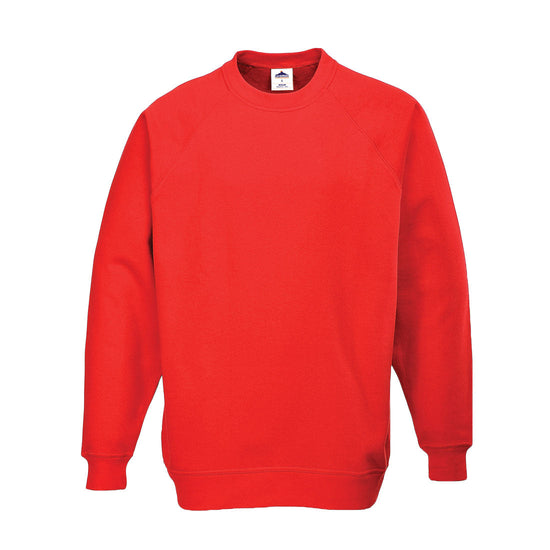 Red portwest Roma Sweatshirt. Sweatshirt has elasticated wrists and elasticated middle.