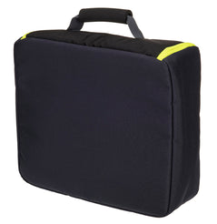 Back of Portwest Boot Bag in black with yellow zip and handle.