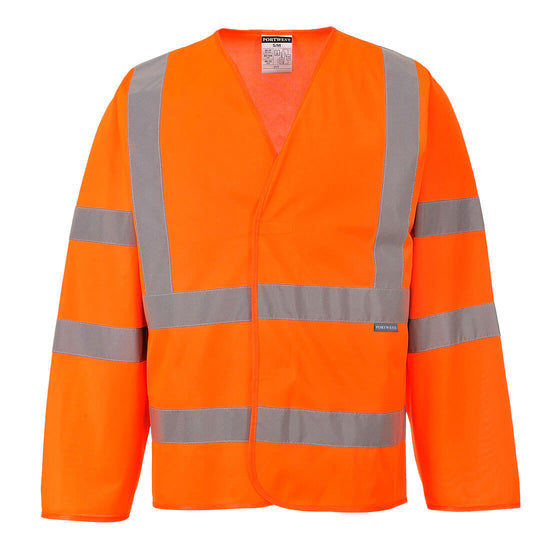 Orange Hi-Vis long Sleeved Vest With Hi Vis Bands on the body shoulders and sleeves.  