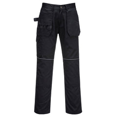 Black Portwest tradesman holster trouser. Trousers have holster pockets, kneepad pockets, hammer loop and belt loops.