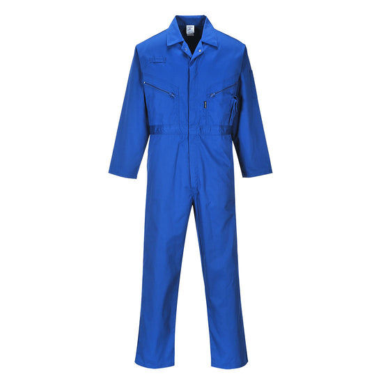 Royal Blue liverpool zip coverall, Coverall has zip fasten and has zip fasten chest pockets. Coverall has pen loop on the chest.