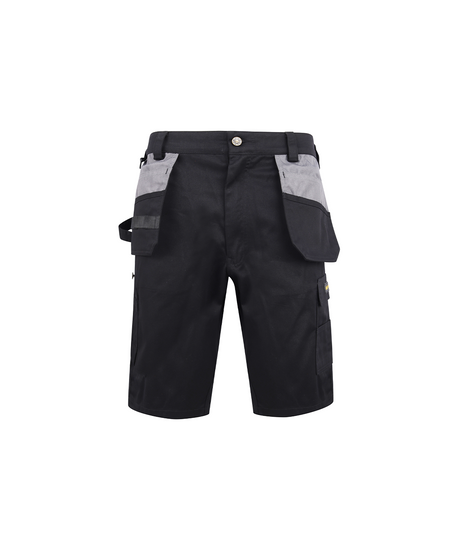 Black Kapton heavy duty multi pocket cargo shorts. Shorts have holster pockets with a grey contrast and d loop for a hammer.  