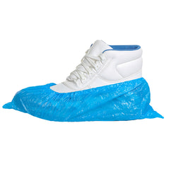 Blue disposable PE overshoes.