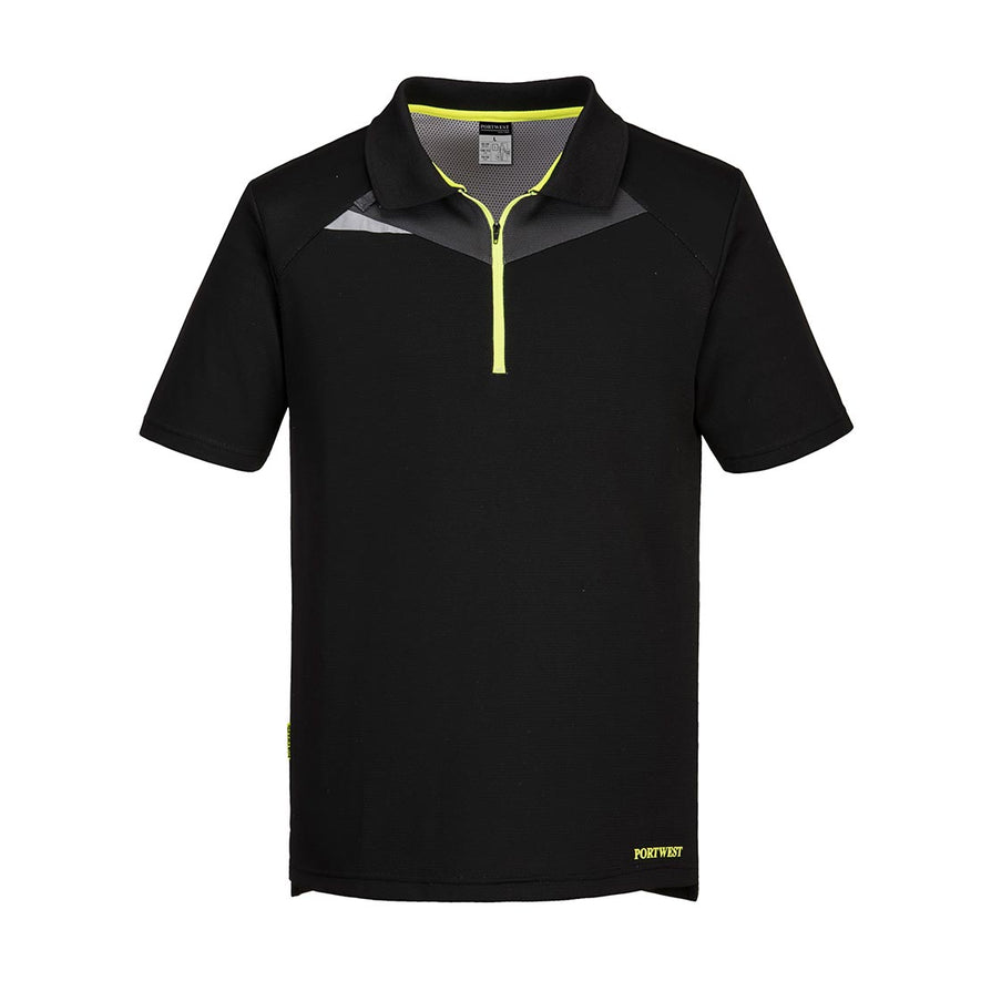 Black DX4 Polo Shirt S/S and yellow zip and detail on right collar bone