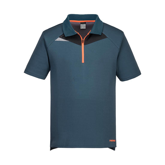 Metro blue DX4 Polo Shirt S/S and orange zip and detail on right collar bone