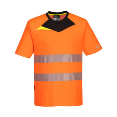 Orange DX4 Hi-Vis T-Shirt S/S and yellow zip and detail on right collar bone with reflective strips across middle