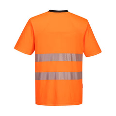 Orange DX4 Hi-Vis T-Shirt S/S and yellow zip and detail on right collar bone with reflective strips across middle