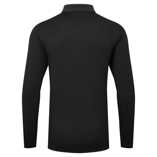 Back of Portwest DX4 Polo Shirt long sleeve in black with collar.