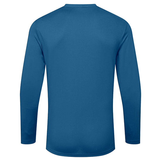 Back of Portwest DX4 T-Shirt long sleeve in metro blue with crew neck.