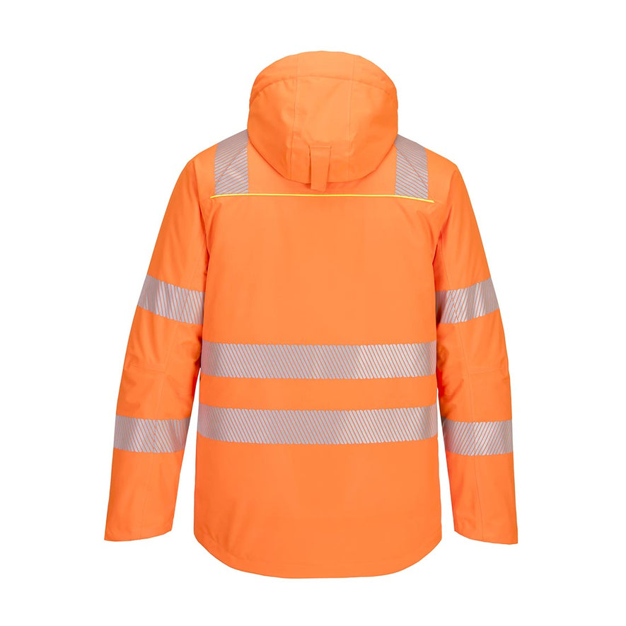 Orange DX4 Hi-Vis Winter hooded Jacket with large zip pockets and hi vis strips