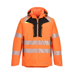 Orange DX4 Hi-Vis Winter hooded Jacket with large zip pockets and hi vis strips